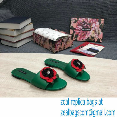 Dolce  &  Gabbana Black Red Roses Slides Green 2022